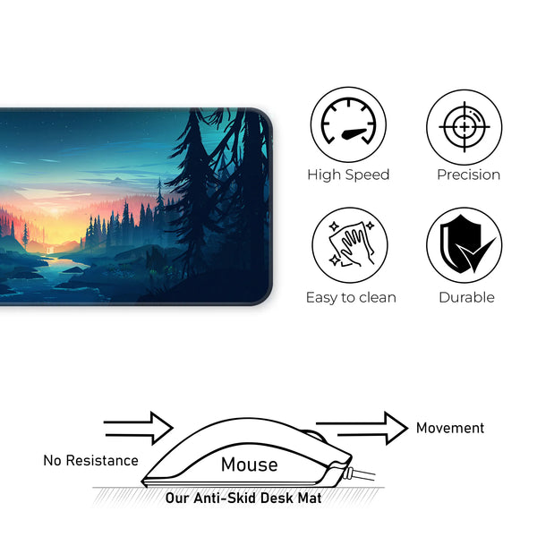 Night Forest Sunset Scenic Landscape Art Deskmat