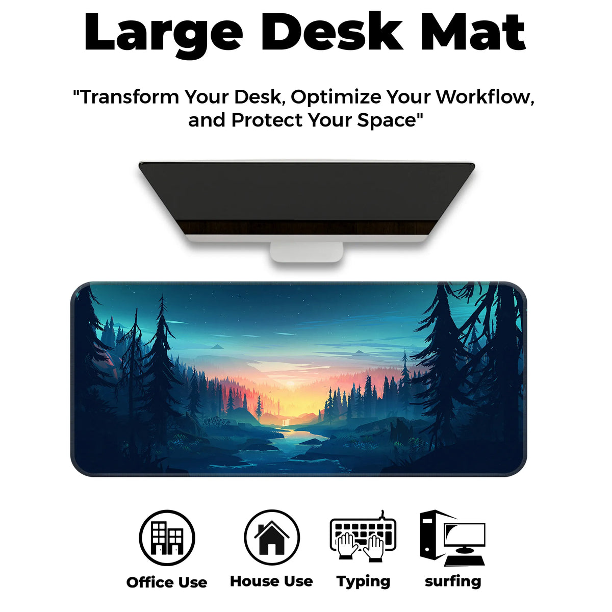 Night Forest Sunset Scenic Landscape Art Deskmat