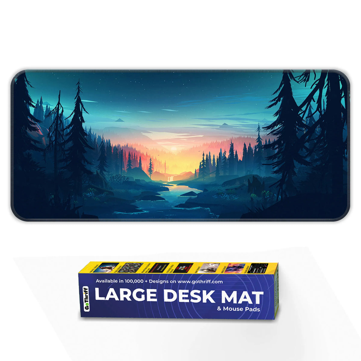Night Forest Sunset Scenic Landscape Art Deskmat