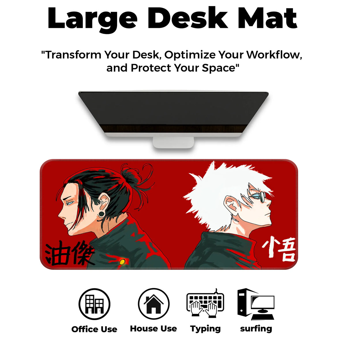 Anime Red Dual Portrait Japanese Art Deskmat