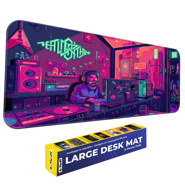 Cyberpunk Pixel Art Retro Gaming Room Deskmat
