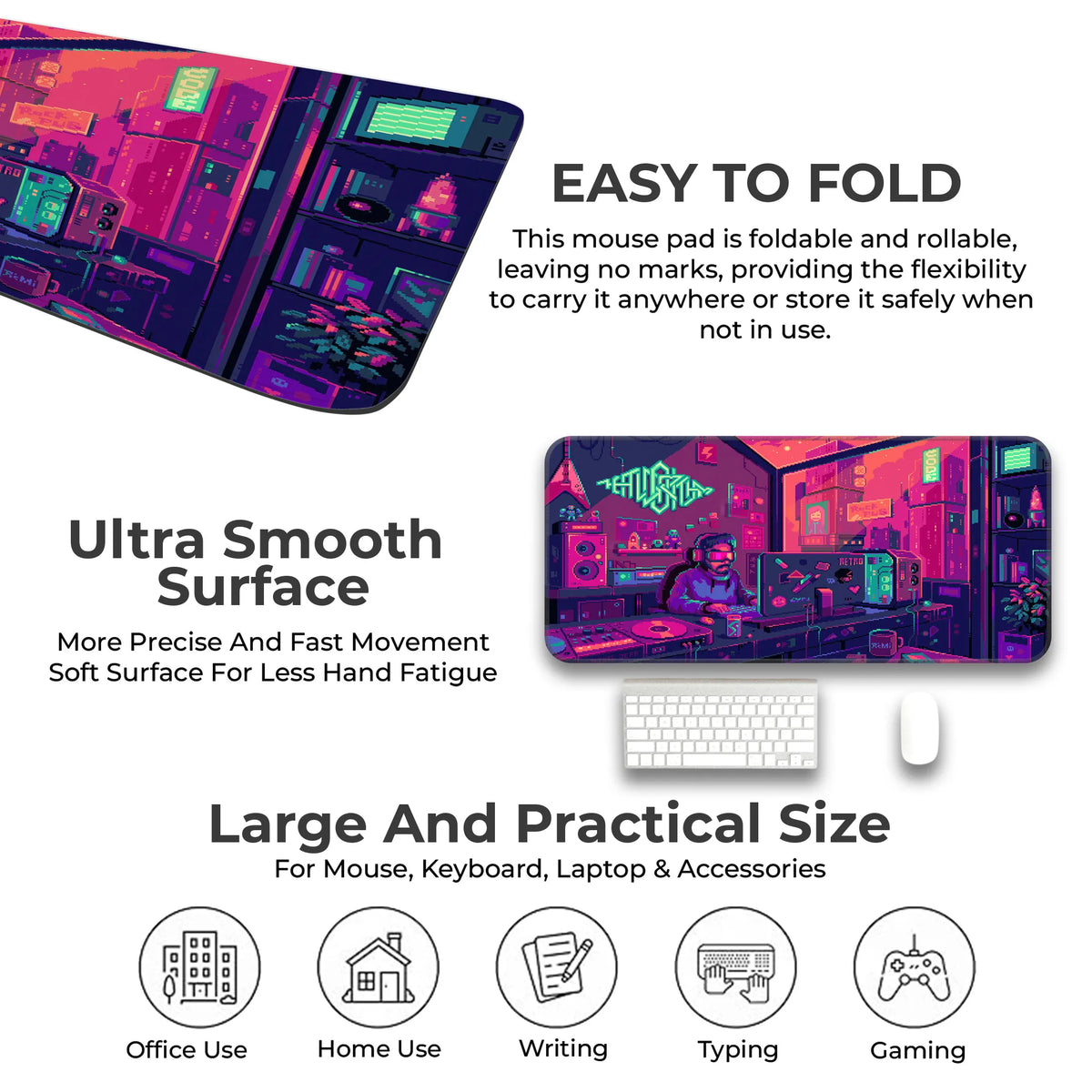 Cyberpunk Pixel Art Retro Gaming Room Deskmat