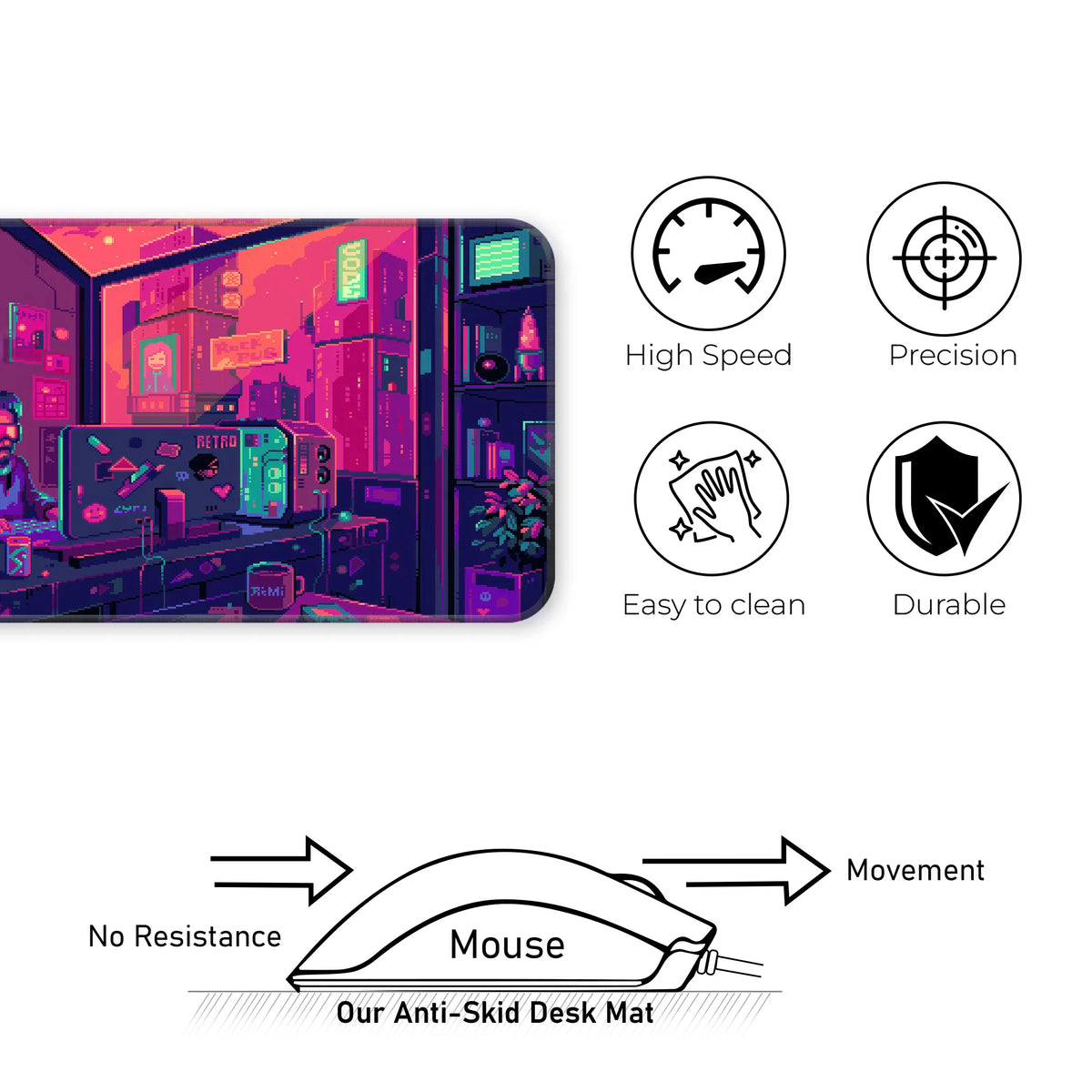 Cyberpunk Pixel Art Retro Gaming Room Deskmat