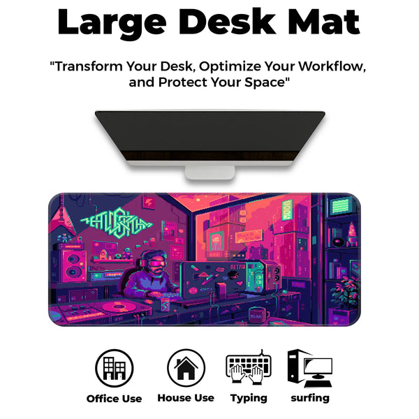 Cyberpunk Pixel Art Retro Gaming Room Deskmat