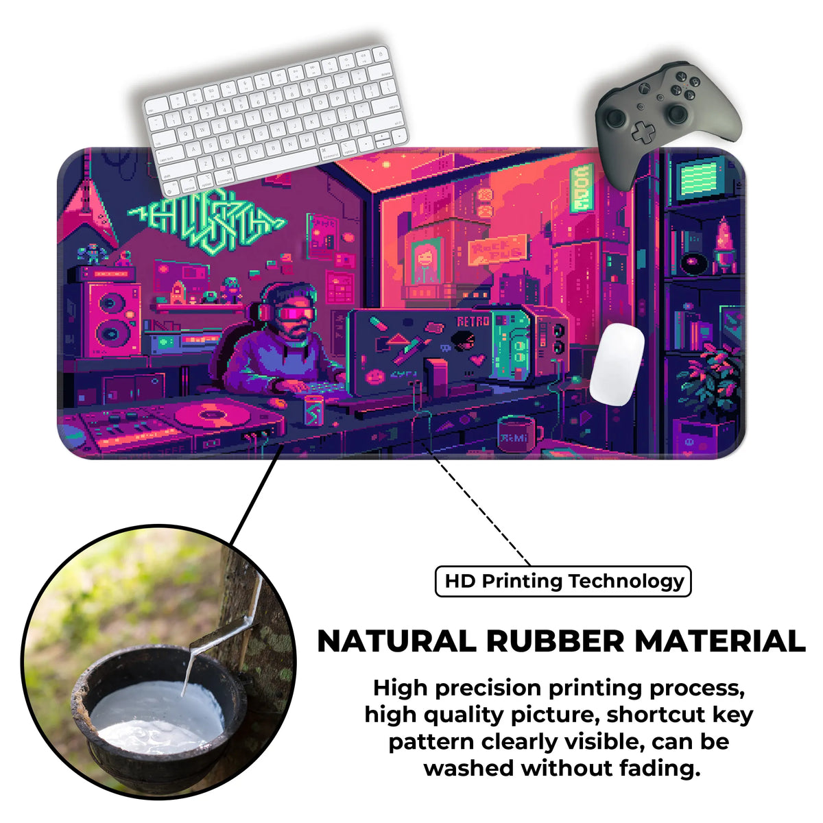 Cyberpunk Pixel Art Retro Gaming Room Deskmat