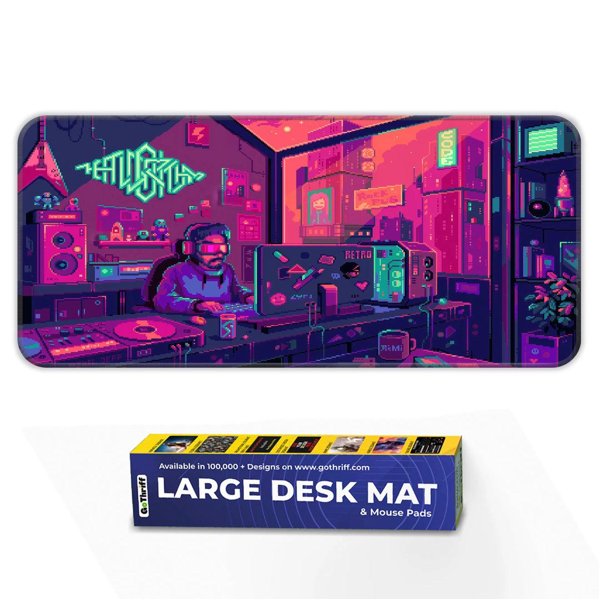 Cyberpunk Pixel Art Retro Gaming Room Deskmat