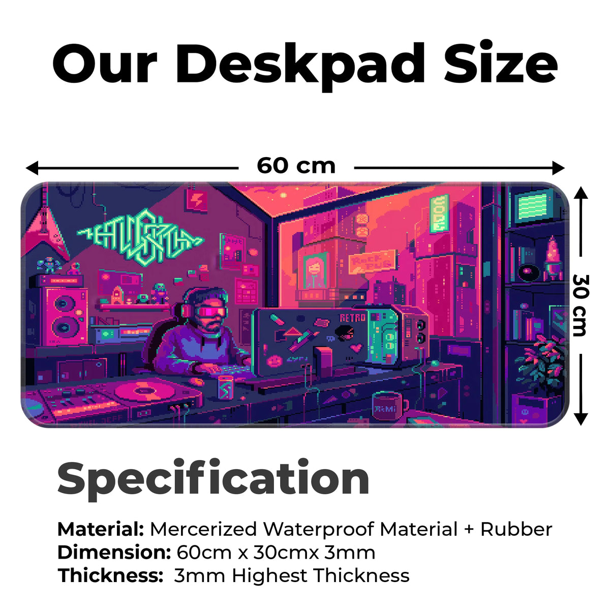 Cyberpunk Pixel Art Retro Gaming Room Deskmat