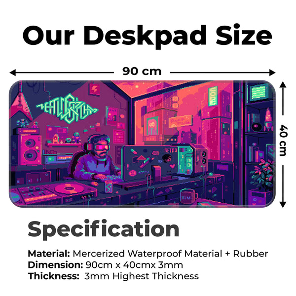 Cyberpunk Pixel Art Retro Gaming Room Deskmat