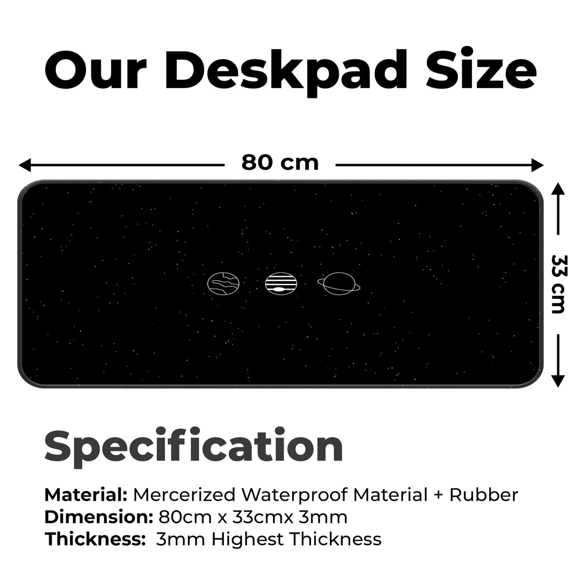 Minimal Black White Space Planet Design Deskmat