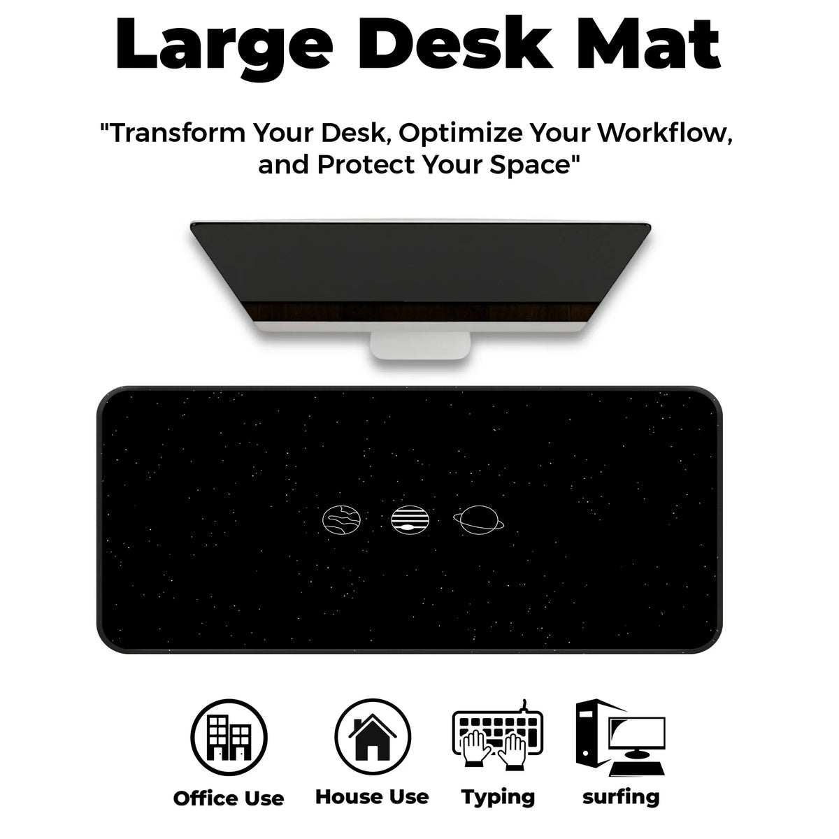 Minimal Black White Space Planet Design Deskmat