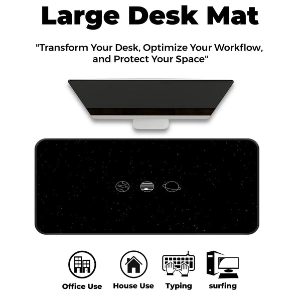 Minimal Black White Space Planet Design Deskmat