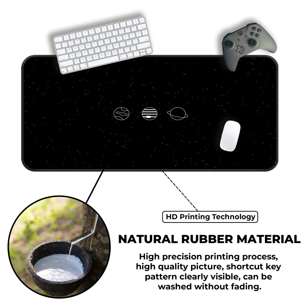 Minimal Black White Space Planet Design Deskmat