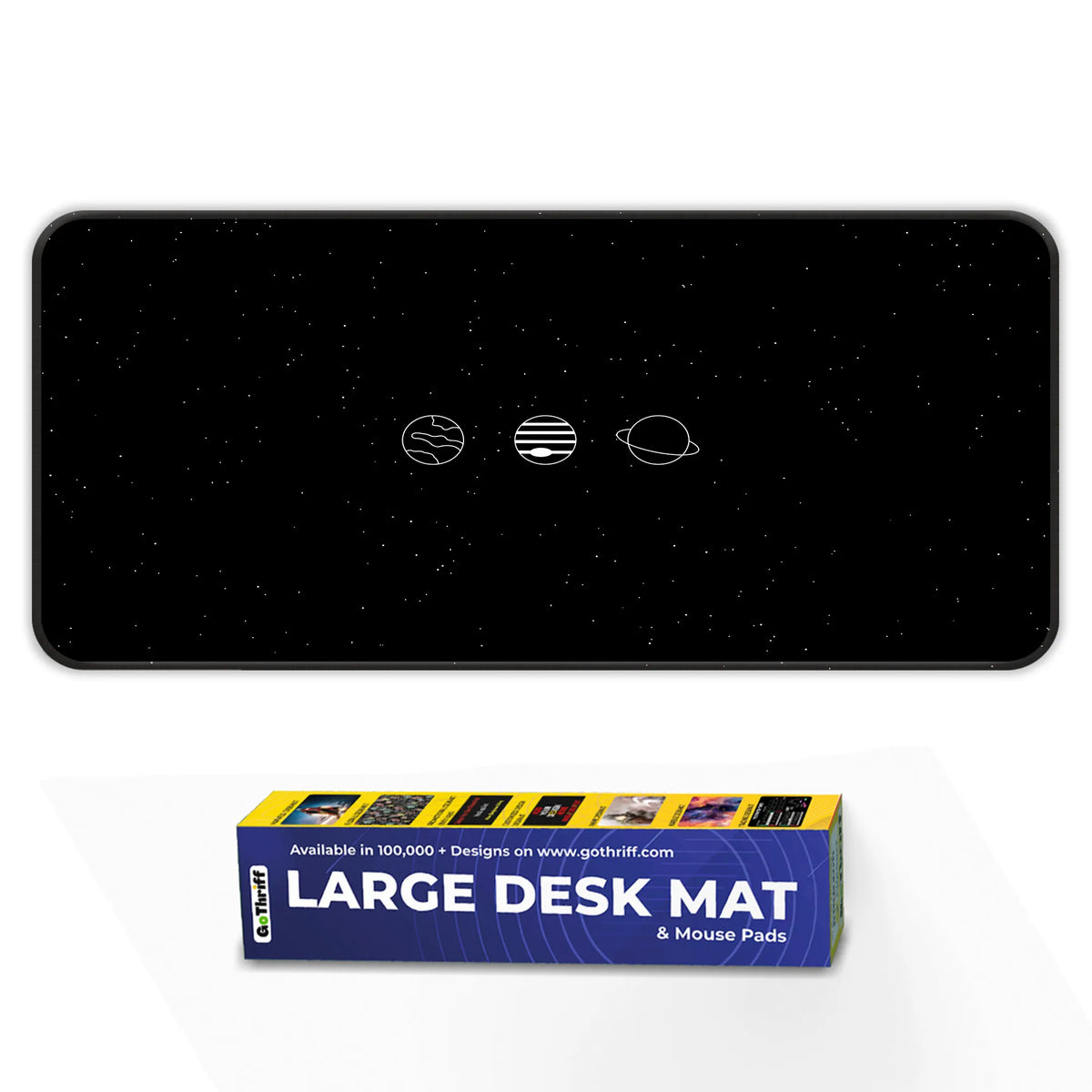 Minimal Black White Space Planet Design Deskmat