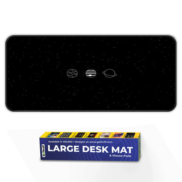 Minimal Black White Space Planet Design Deskmat