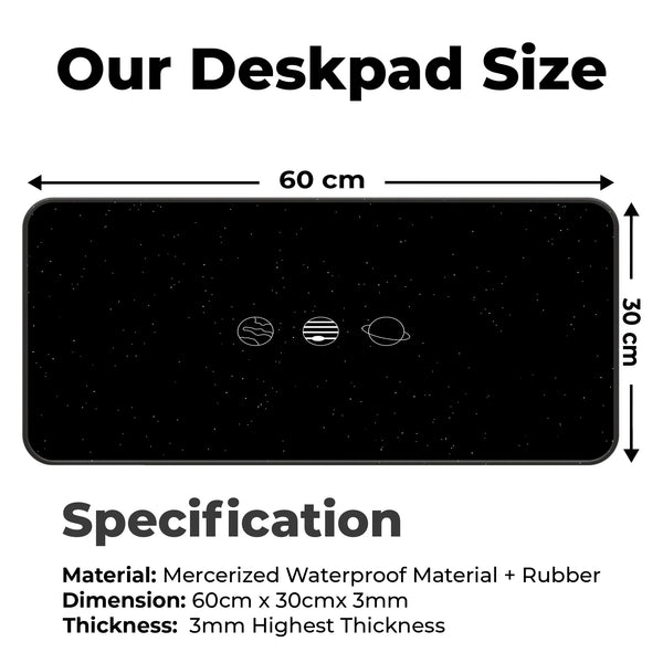 Minimal Black White Space Planet Design Deskmat