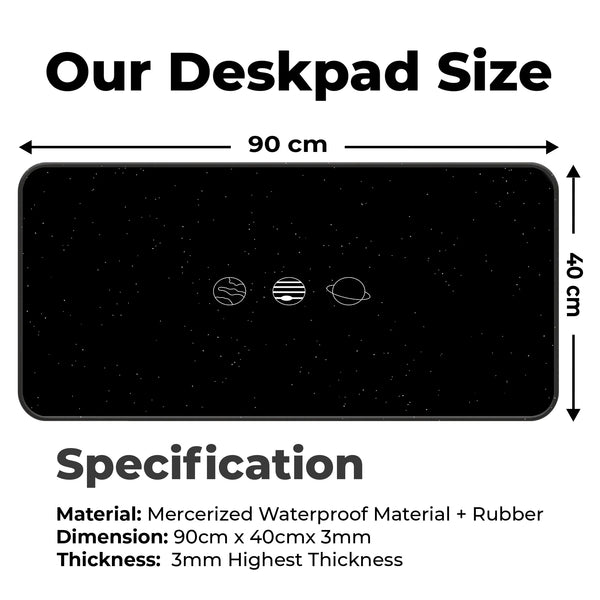 Minimal Black White Space Planet Design Deskmat