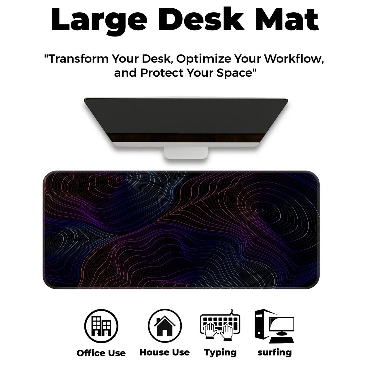 Neon Abstract Topographic Lines Deskmat