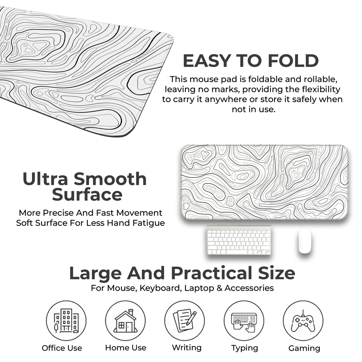 Monochrome Minimalist Topographic Deskmat