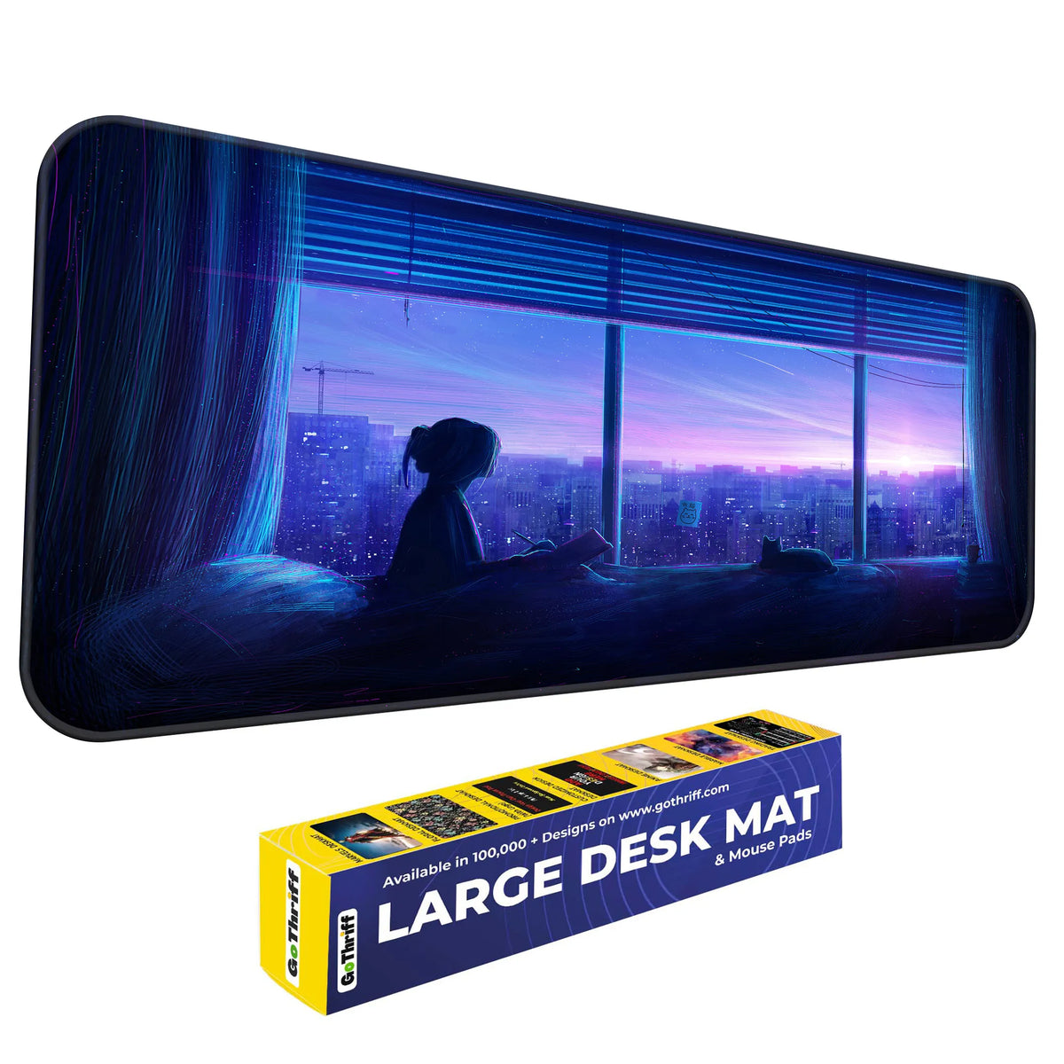 Aesthetic Night City Window View Deskmat
