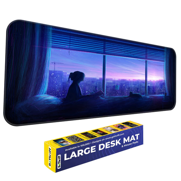 Aesthetic Night City Window View Deskmat