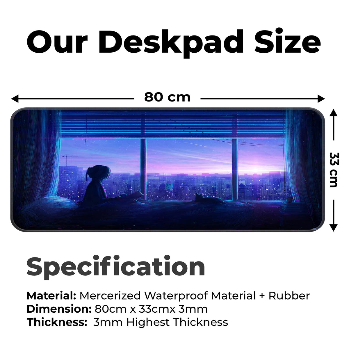 Aesthetic Night City Window View Deskmat