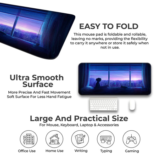 Aesthetic Night City Window View Deskmat