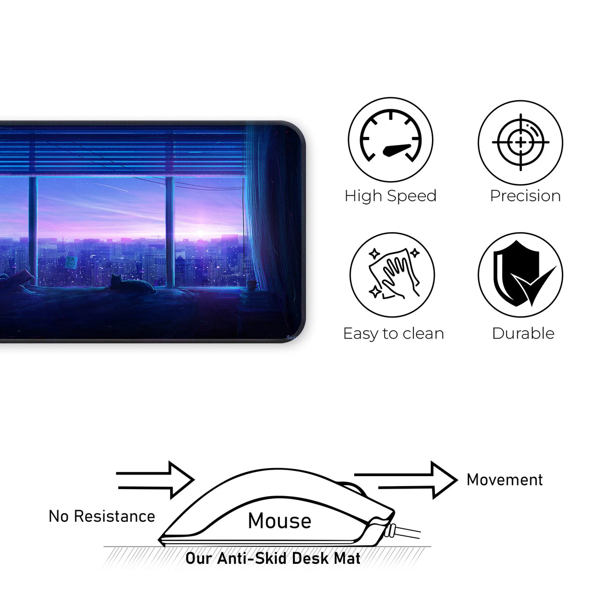 Aesthetic Night City Window View Deskmat