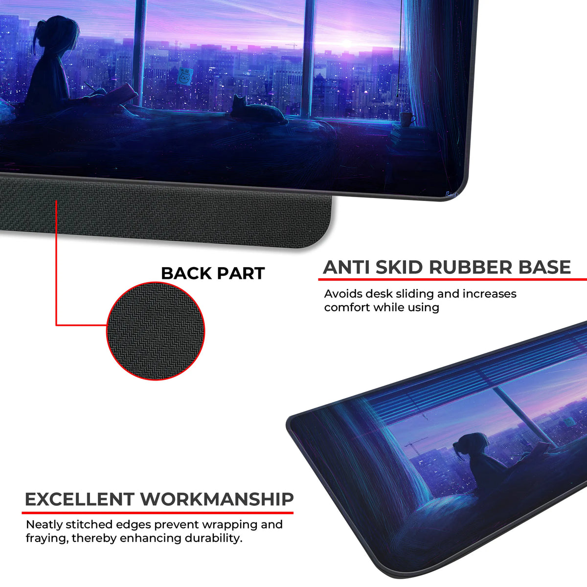 Aesthetic Night City Window View Deskmat