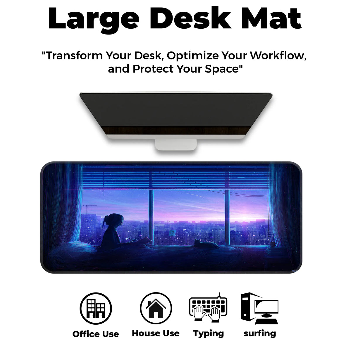 Aesthetic Night City Window View Deskmat