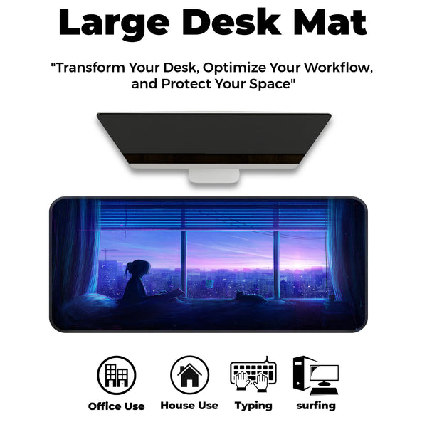 Aesthetic Night City Window View Deskmat