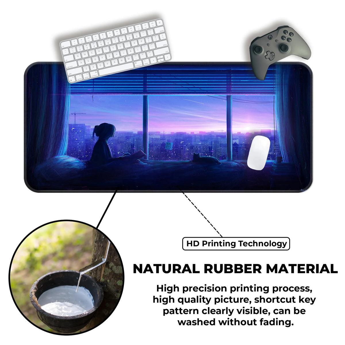 Aesthetic Night City Window View Deskmat