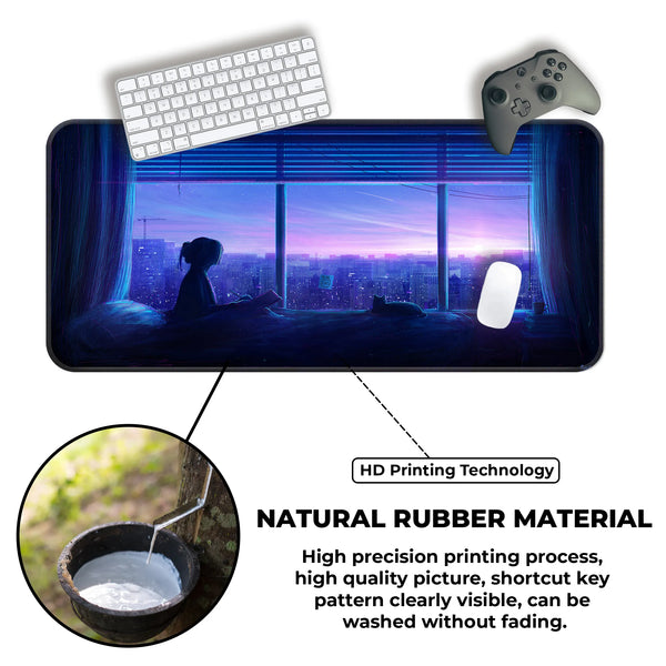 Aesthetic Night City Window View Deskmat