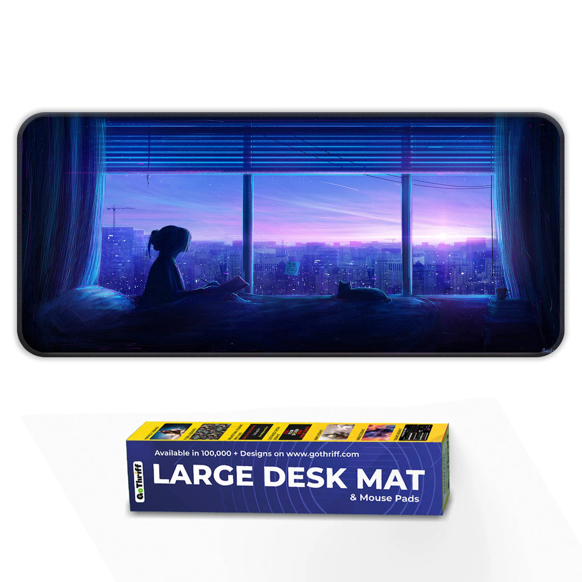 Aesthetic Night City Window View Deskmat