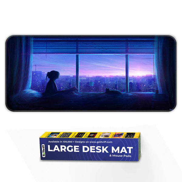 Aesthetic Night City Window View Deskmat