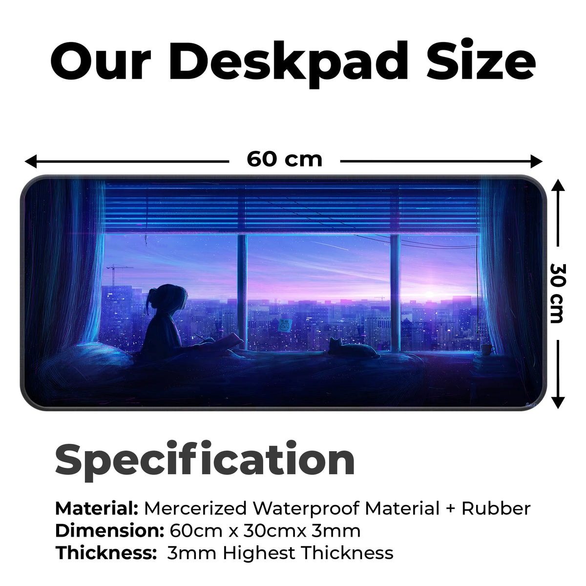 Aesthetic Night City Window View Deskmat