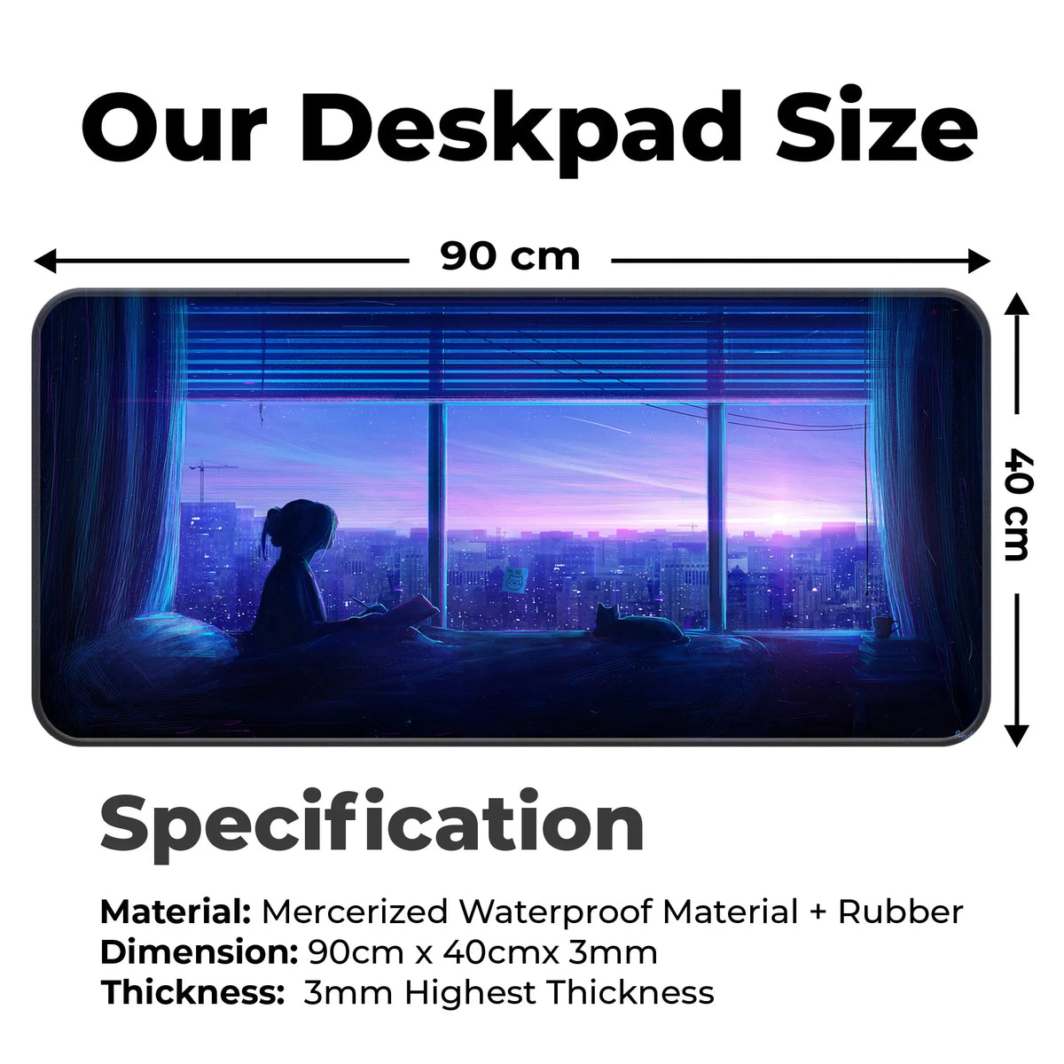 Aesthetic Night City Window View Deskmat