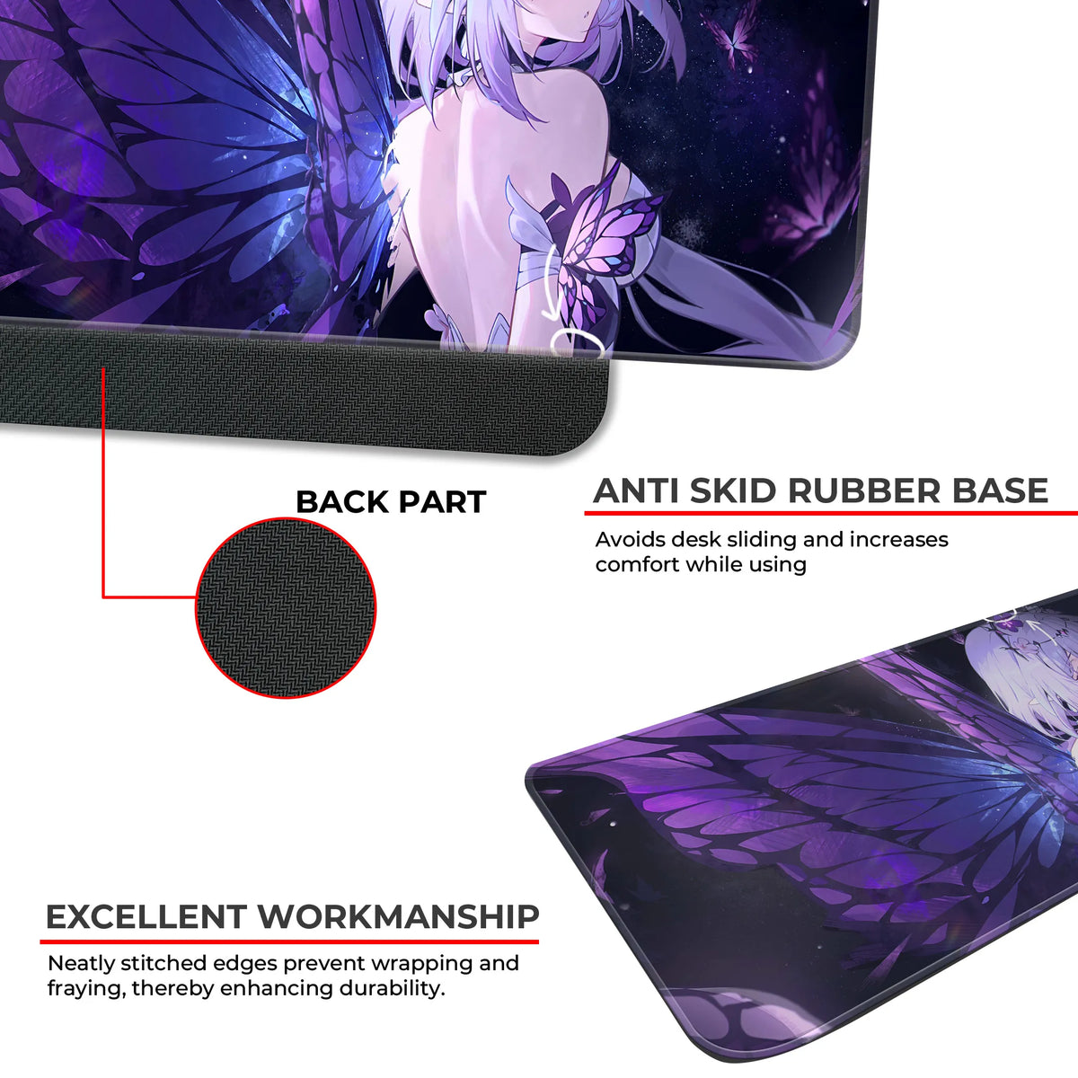 Anime Butterfly Fairy Girl Purple Wings Deskmat