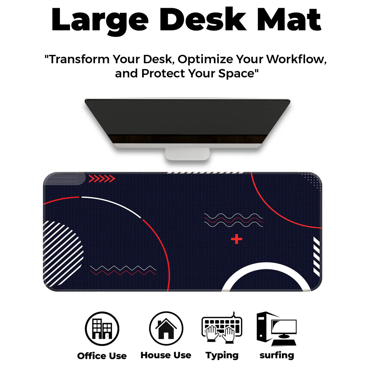 Abstract Red & White Geometric Design Deskmat