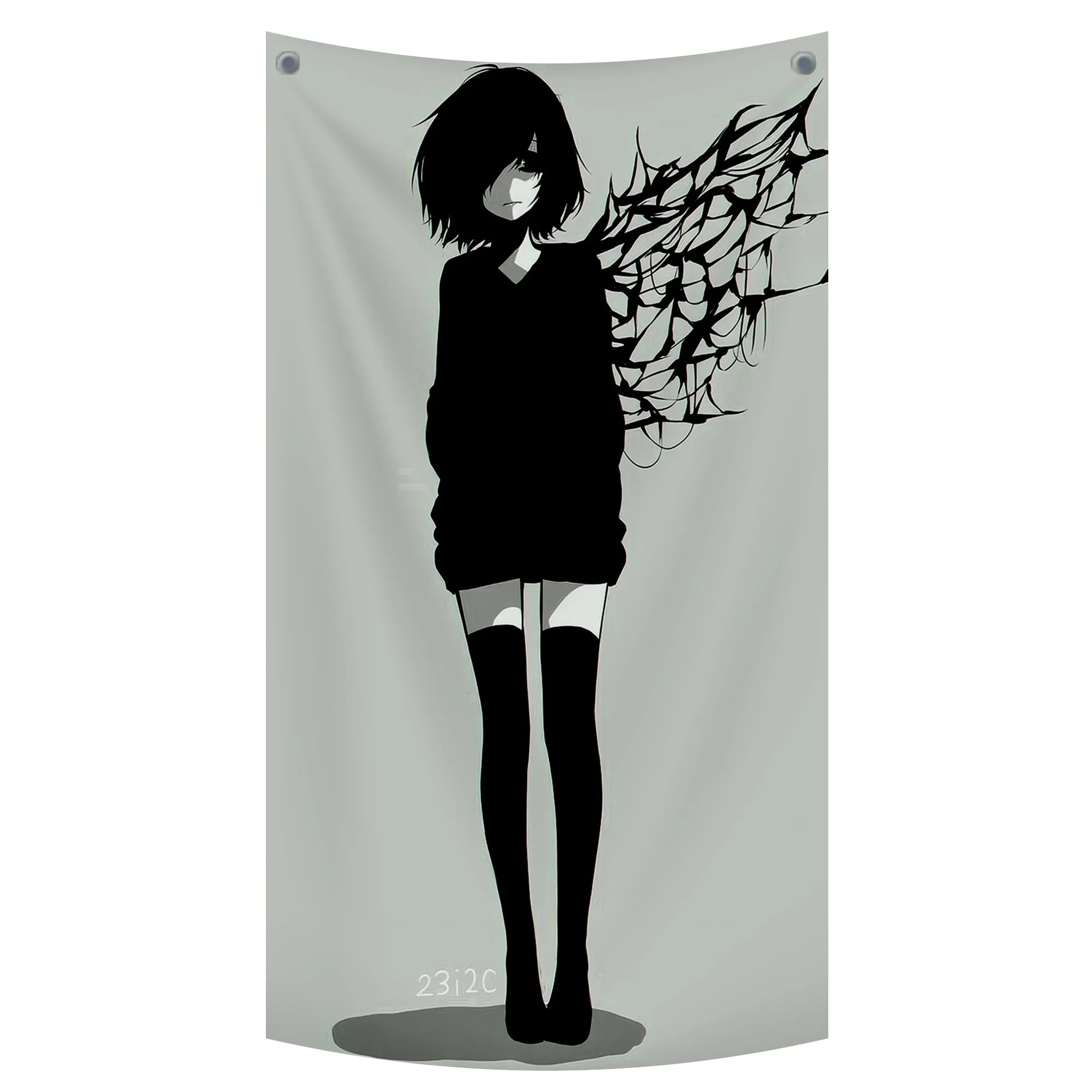 Dark Aesthetic Anime Girl Tapestry