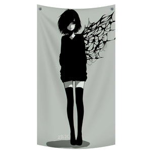 Dark Aesthetic Anime Girl Tapestry