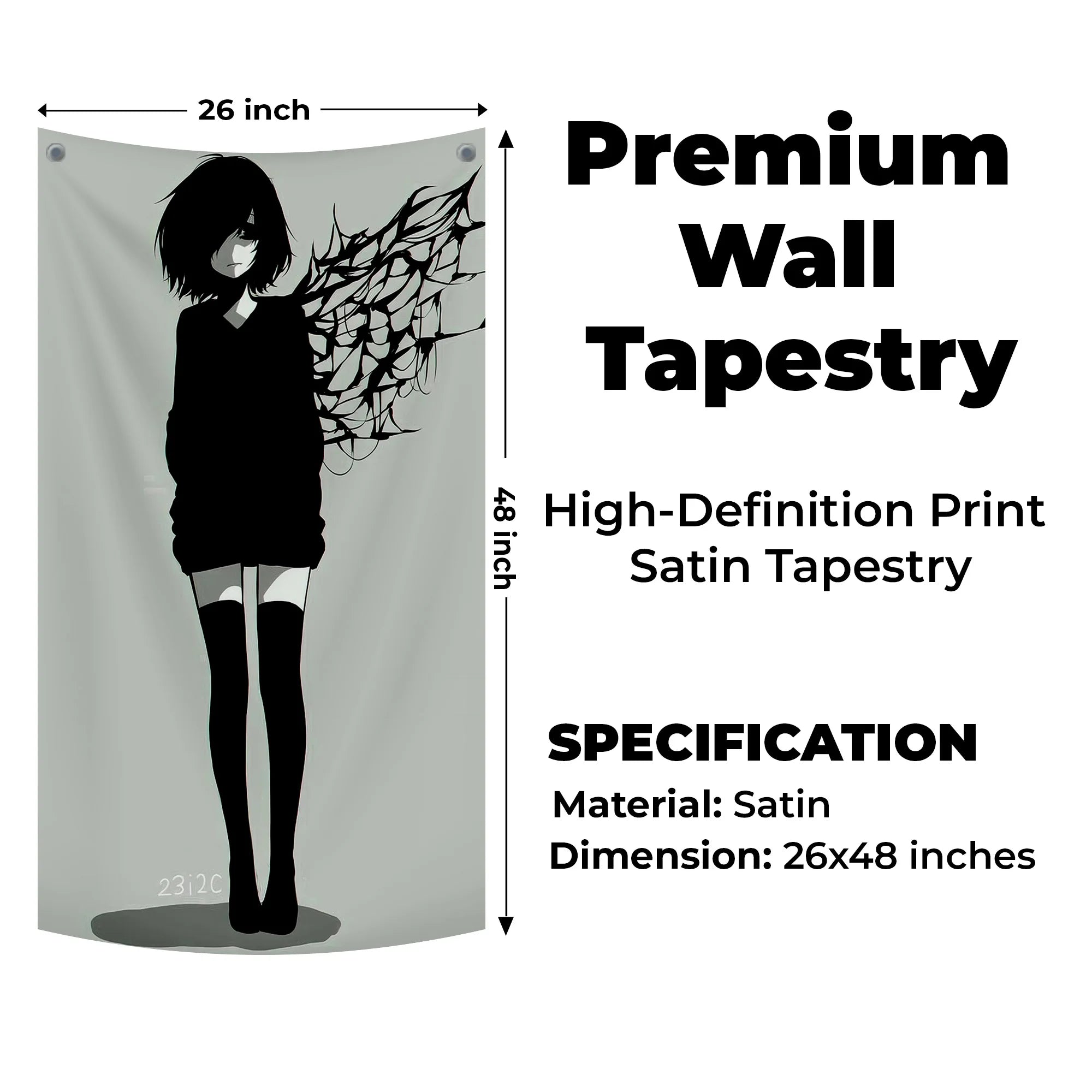 Dark Aesthetic Anime Girl Tapestry