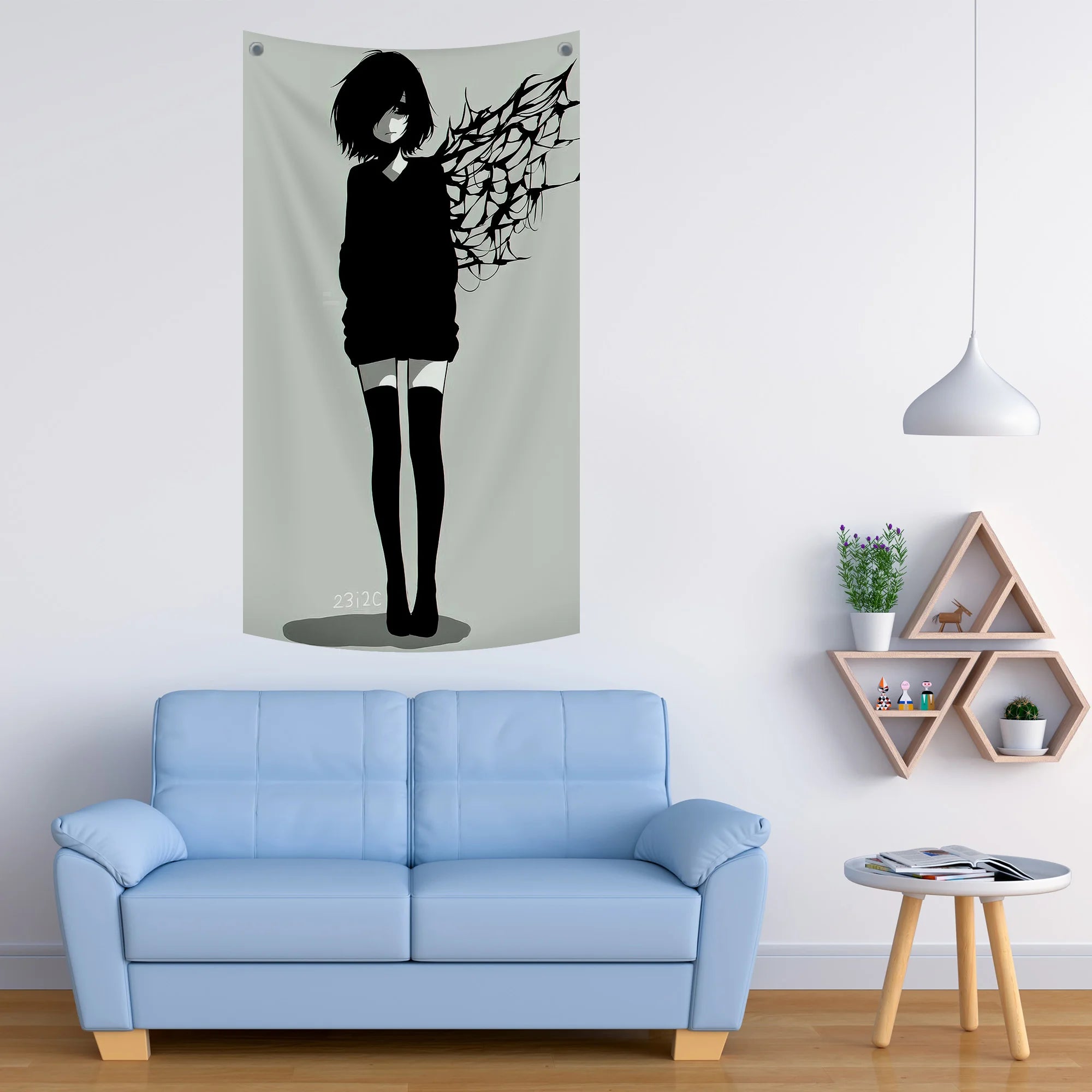 Dark Aesthetic Anime Girl Tapestry