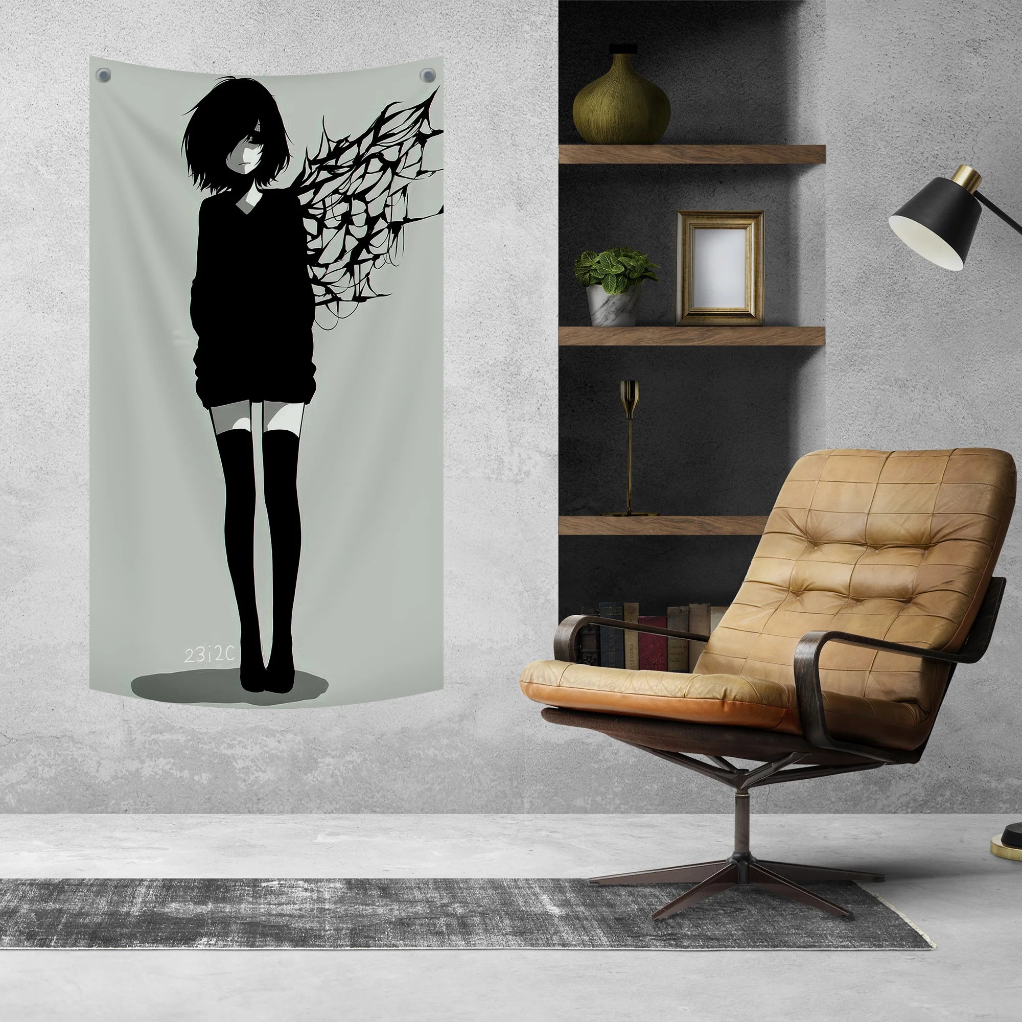 Dark Aesthetic Anime Girl Tapestry