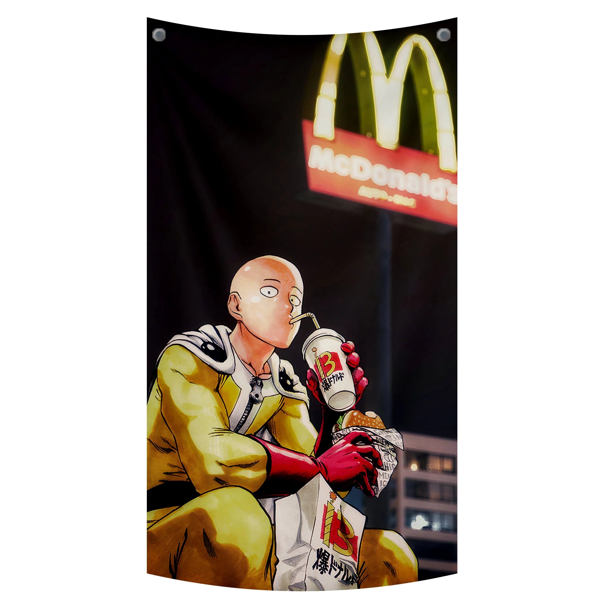 Saitama Eating Fast Food Tapestry