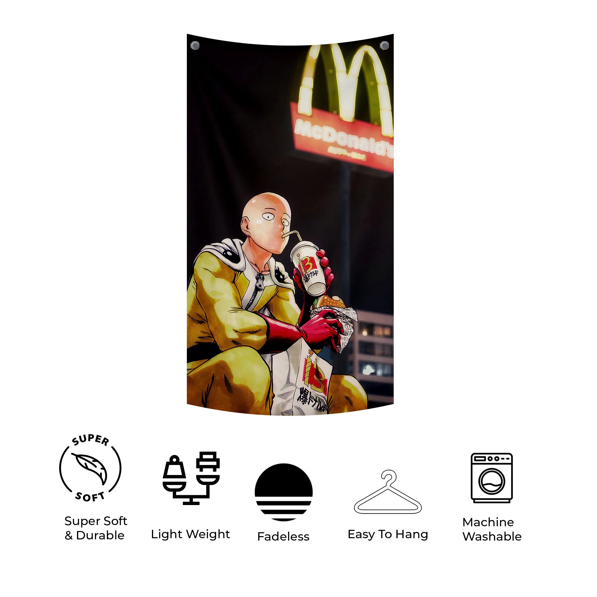 Saitama Eating Fast Food Tapestry