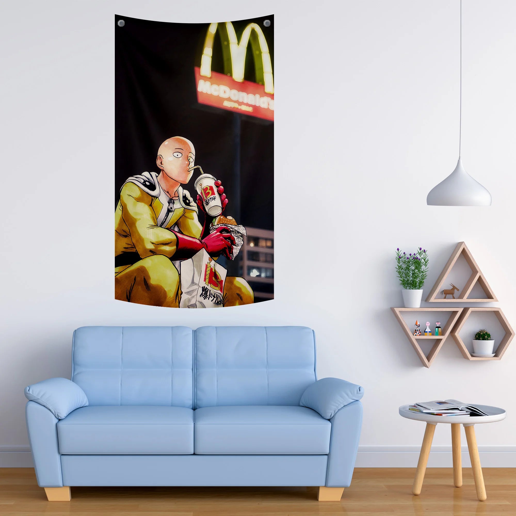 Saitama Eating Fast Food Tapestry