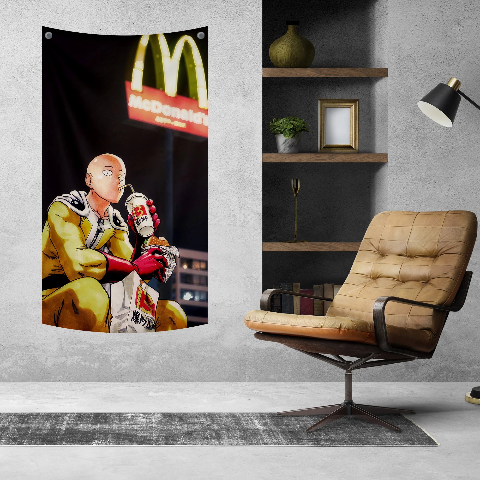 Saitama Eating Fast Food Tapestry