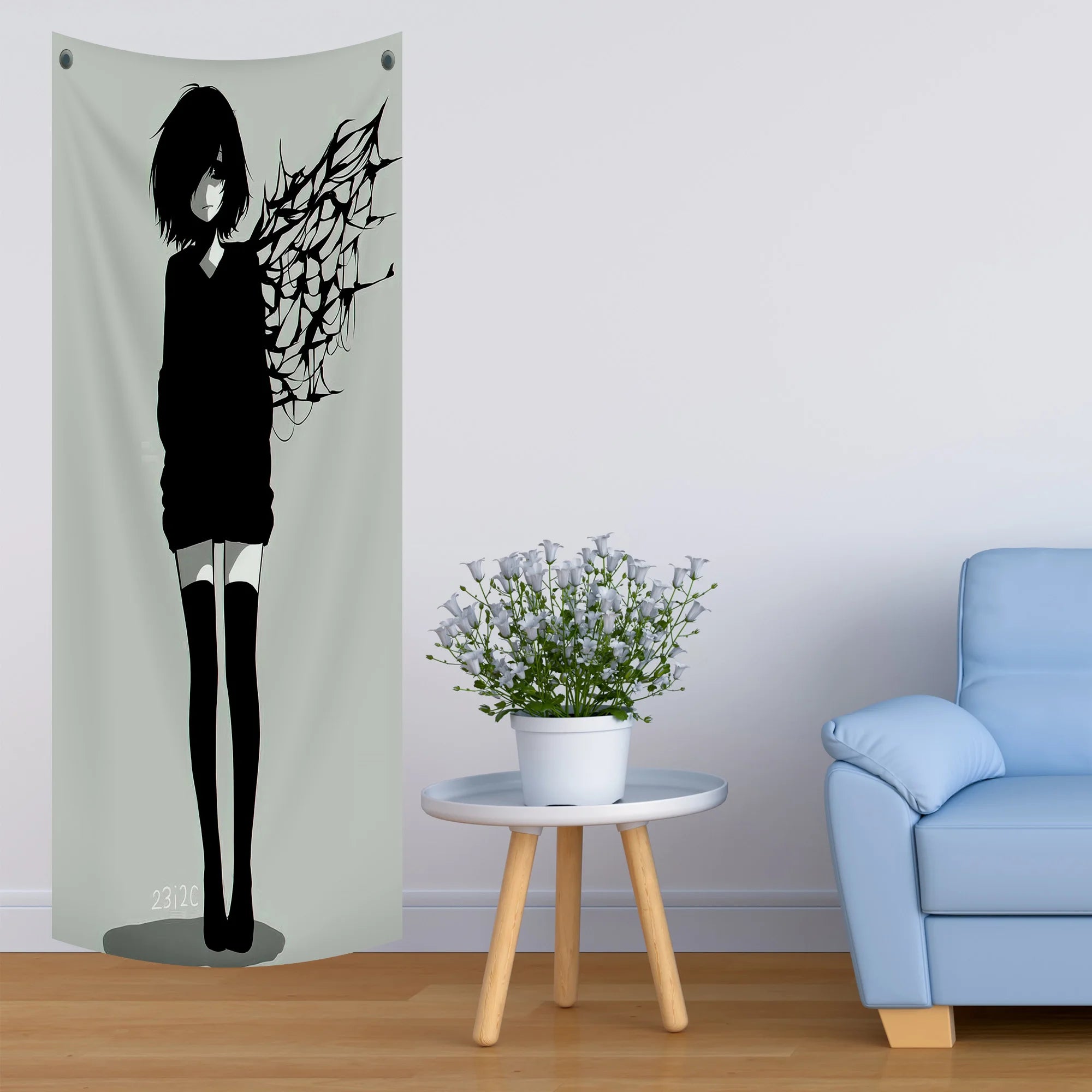 Dark Aesthetic Anime Girl Tapestry