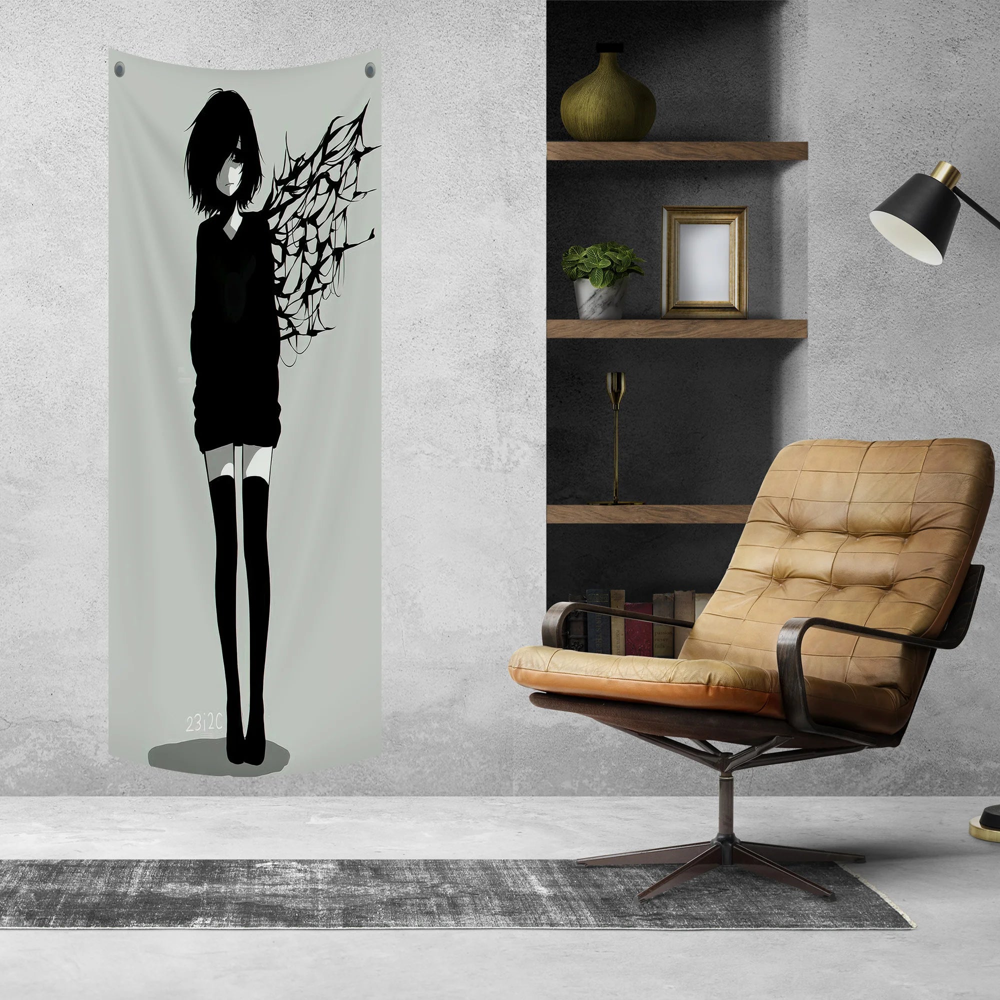 Dark Aesthetic Anime Girl Tapestry