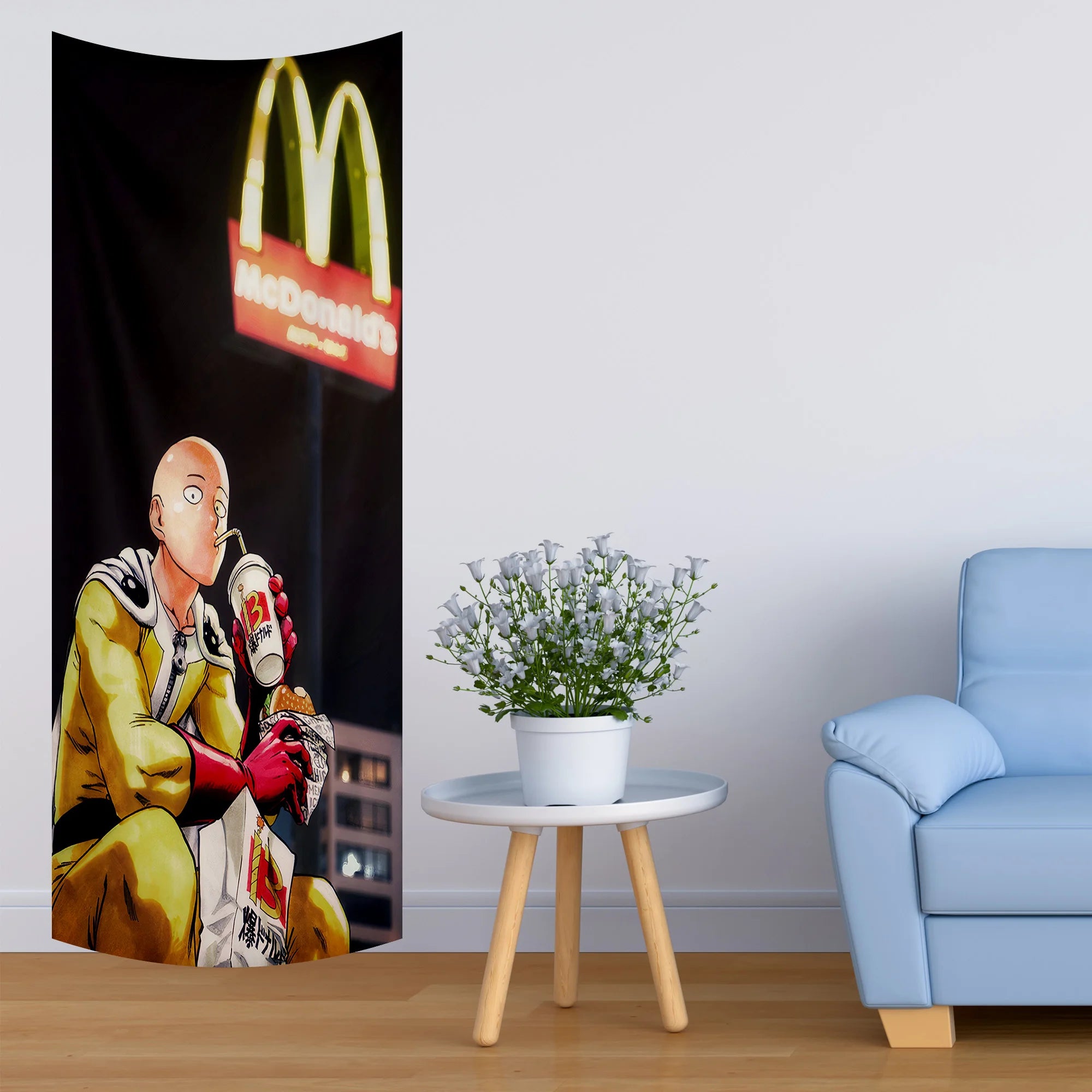 Saitama Eating Fast Food Tapestry